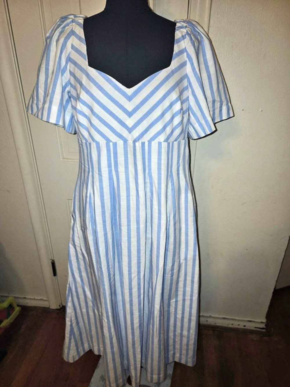 A New Day Short Sleeve Midi Dress Striped Cotton Midi Dress Blue & White Size 8